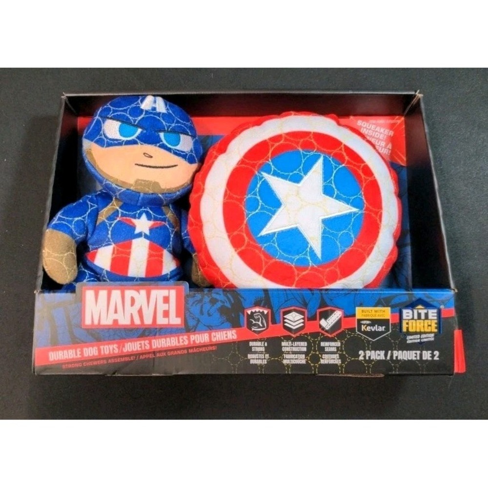 Bite Force Marvel Dog Toys 2-Pack Captain America & Shield for Dogs